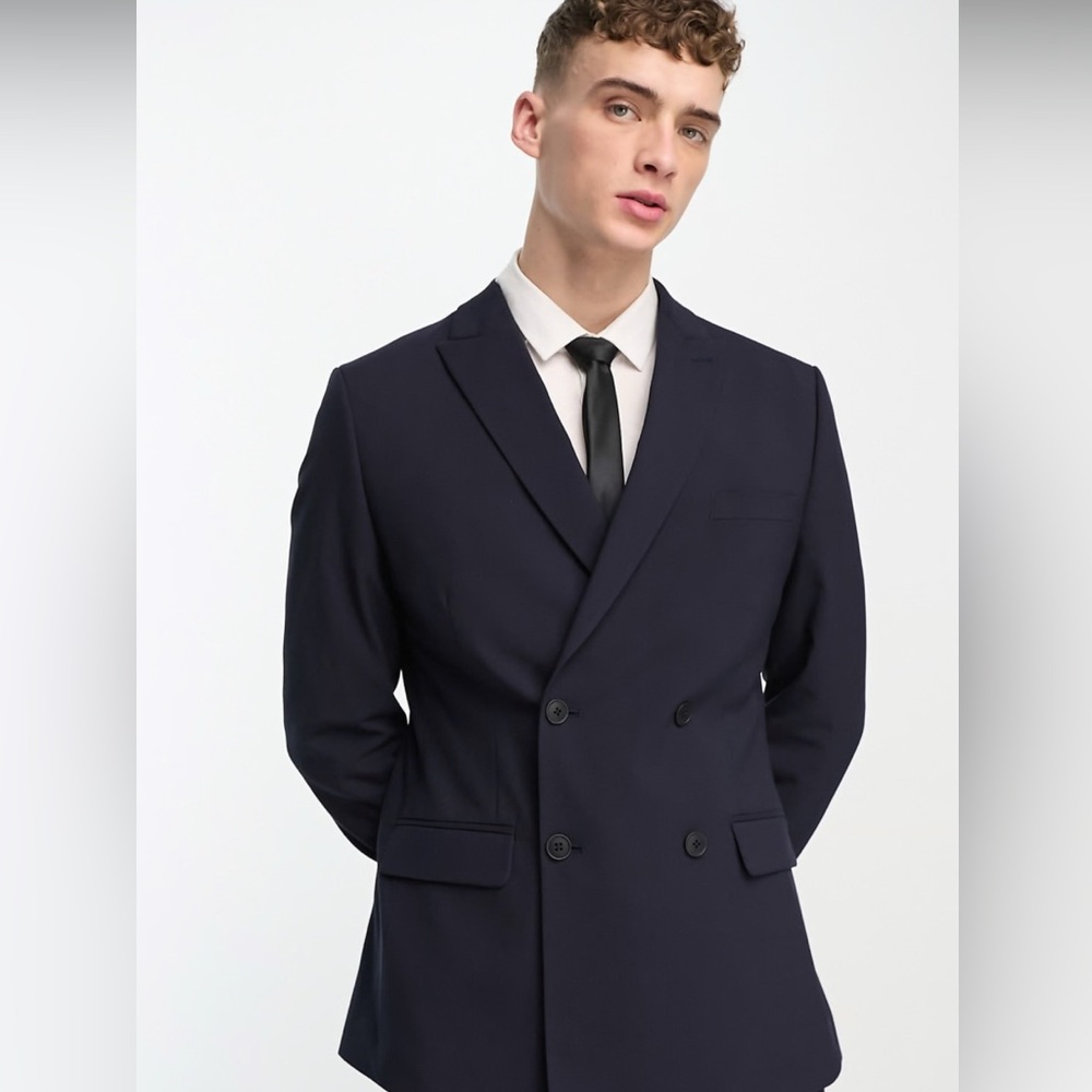 NWT! ASOS Design Wedding Skinny Double Breasted Navy Suit